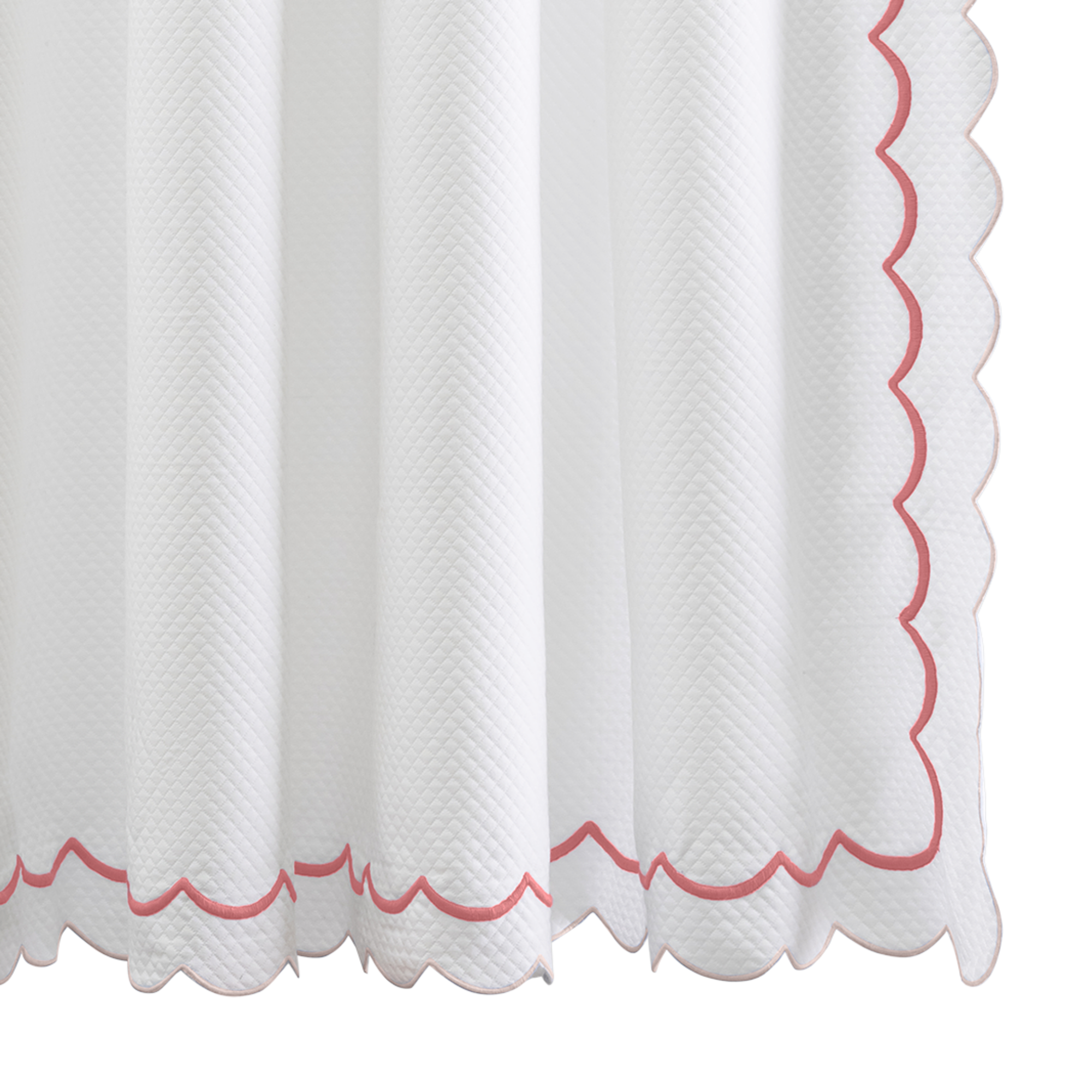 Hanging Edges of Matouk Indie Pique Shower Curtain in Blush Color