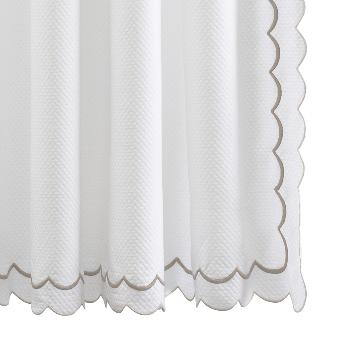 Hanging Edges of Matouk Indie Pique Shower Curtain in Driftwood Color