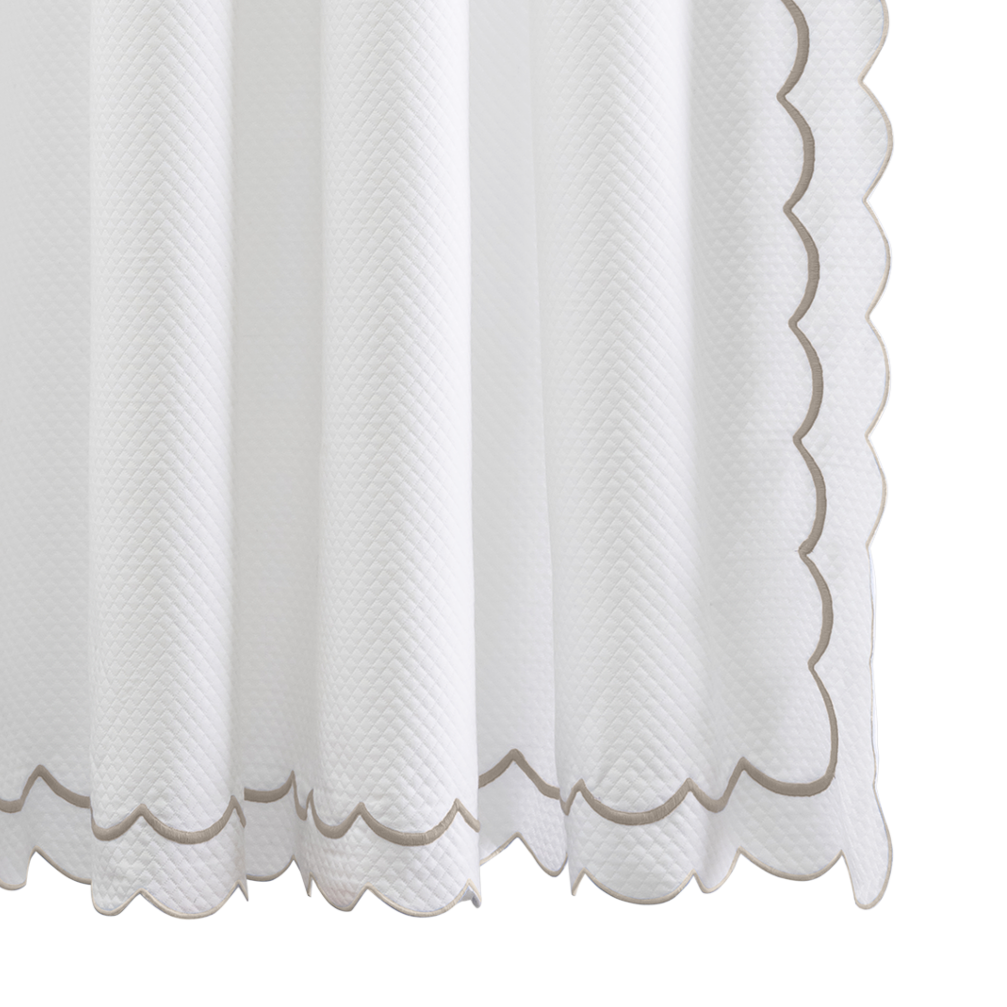Hanging Edges of Matouk Indie Pique Shower Curtain in Driftwood Color