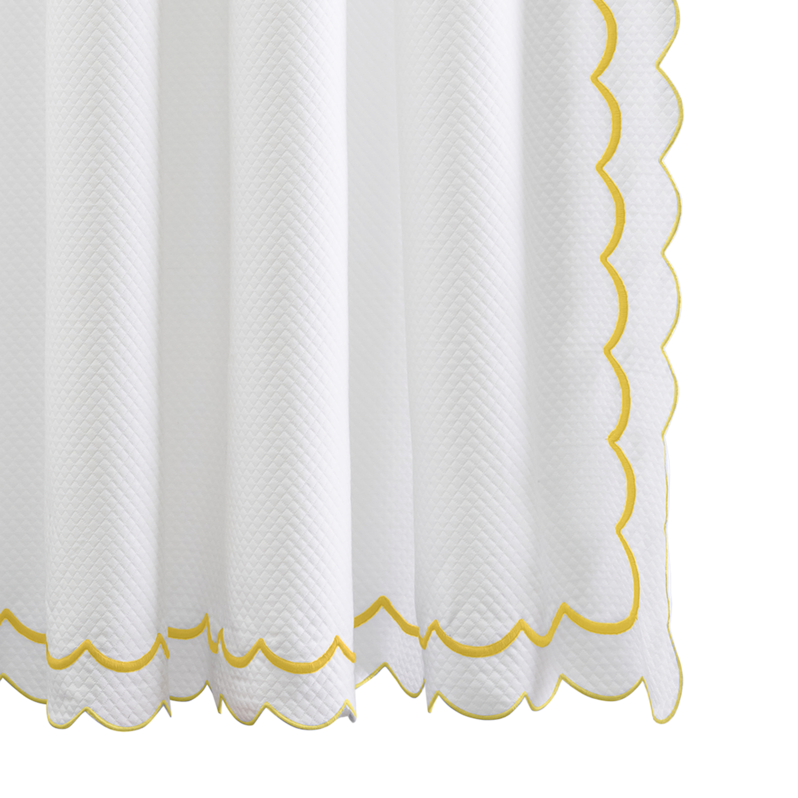 Hanging Edges of Matouk Indie Pique Shower Curtain in Lemon Color