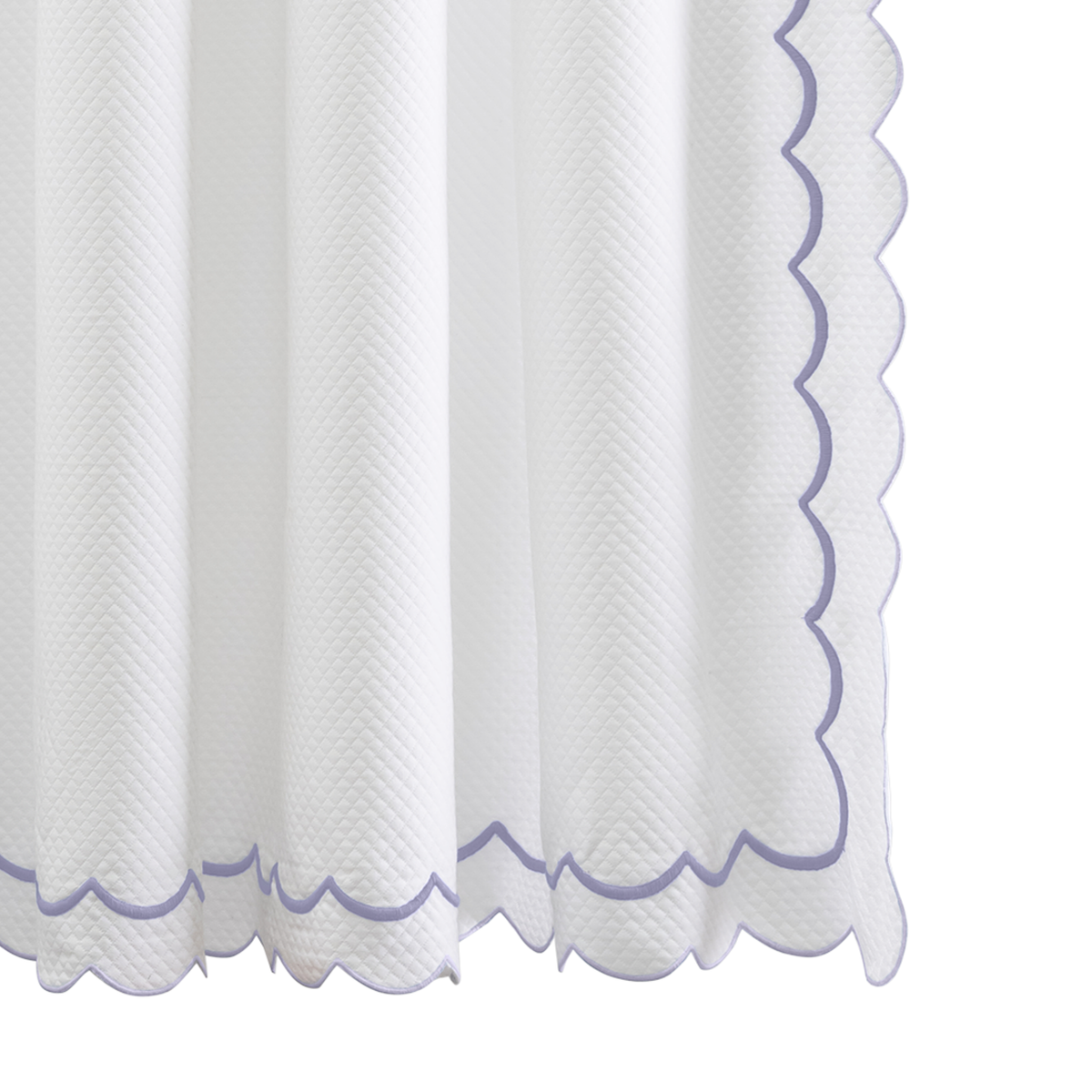 Hanging Edges of Matouk Indie Pique Shower Curtain in Lilac Color