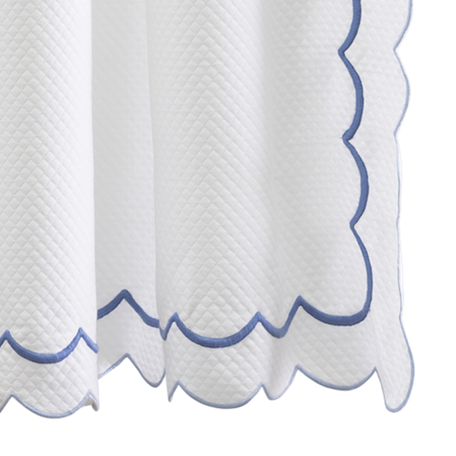 Hanging Edges of Matouk Indie Pique Shower Curtain in Azure Color
