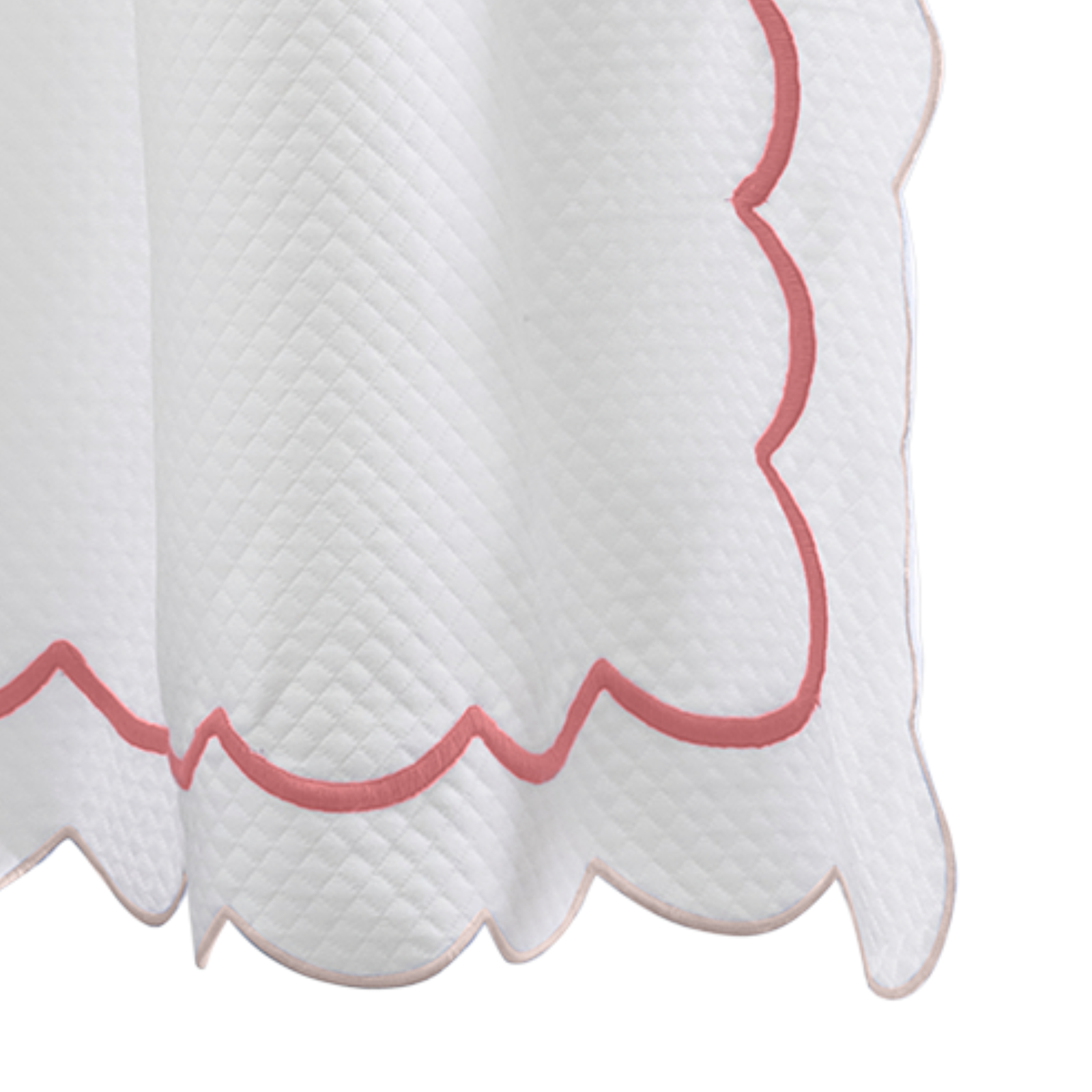 Hanging Edges of Matouk Indie Pique Shower Curtain in Blush Color