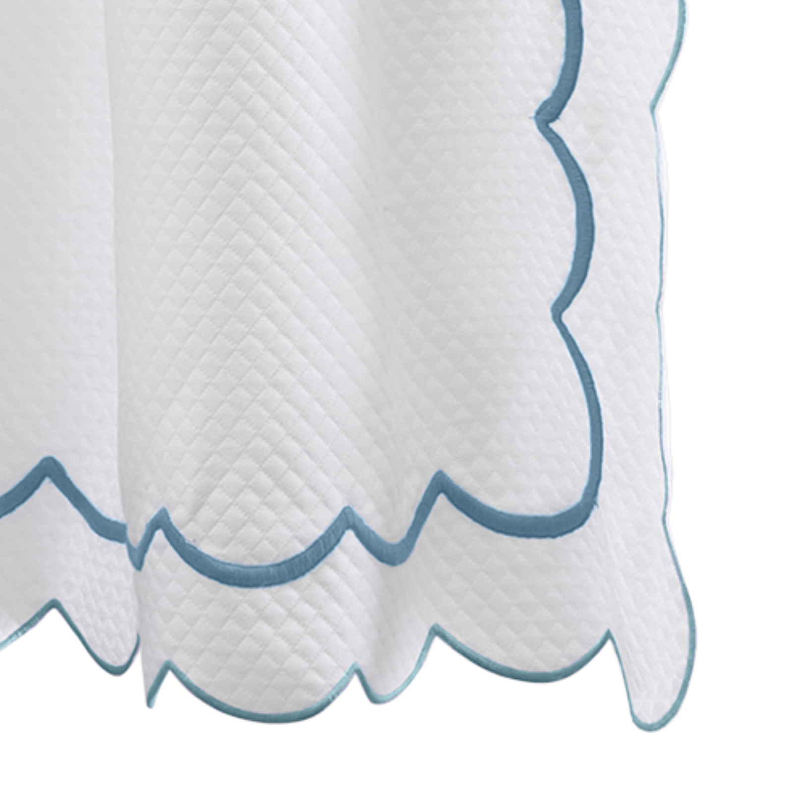 Hanging Edges of Matouk Indie Pique Shower Curtain in Cerulean Color