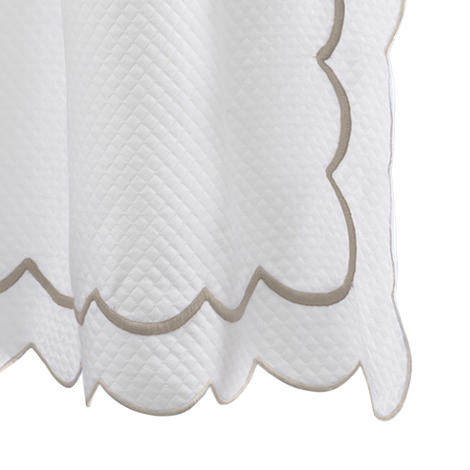 Hanging Edges of Matouk Indie Pique Shower Curtain in Driftwood Color