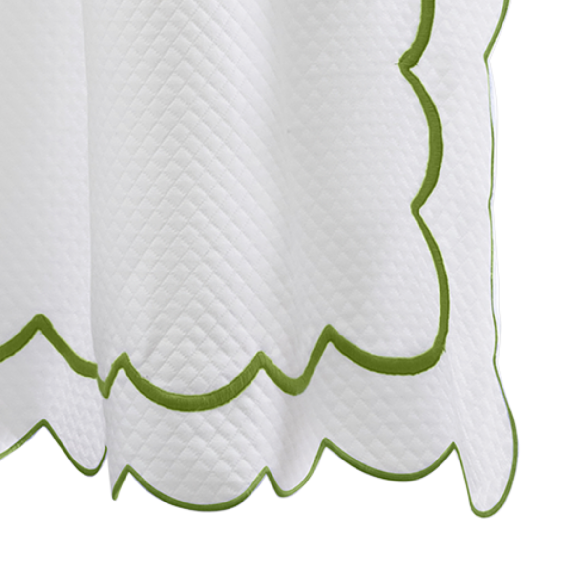 Closeup of Matouk Indie Pique Shower Curtain in Grass Color