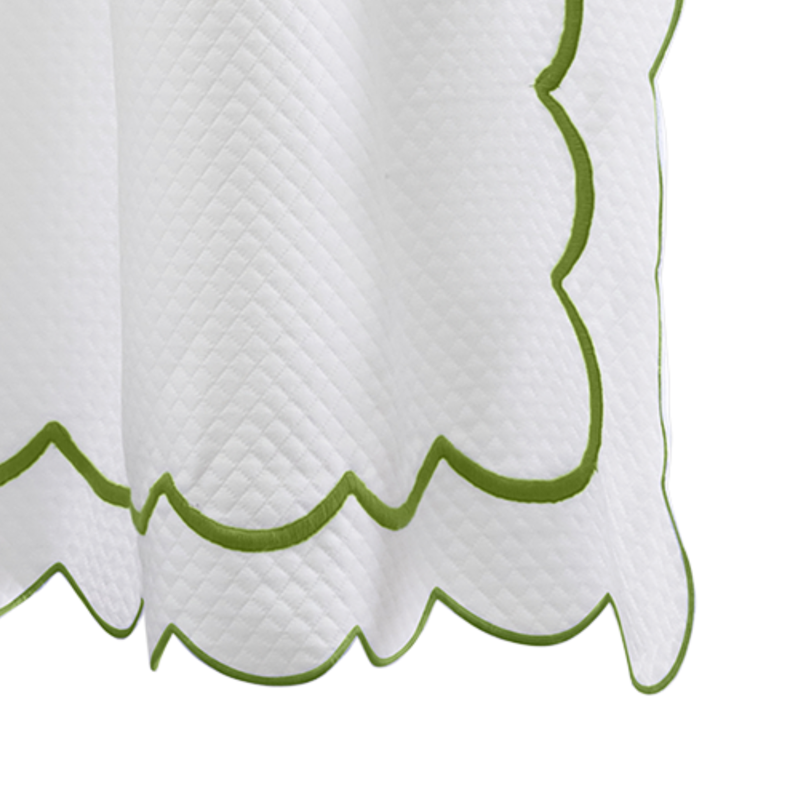 Hanging Edges of Matouk Indie Pique Shower Curtain in Grass Color