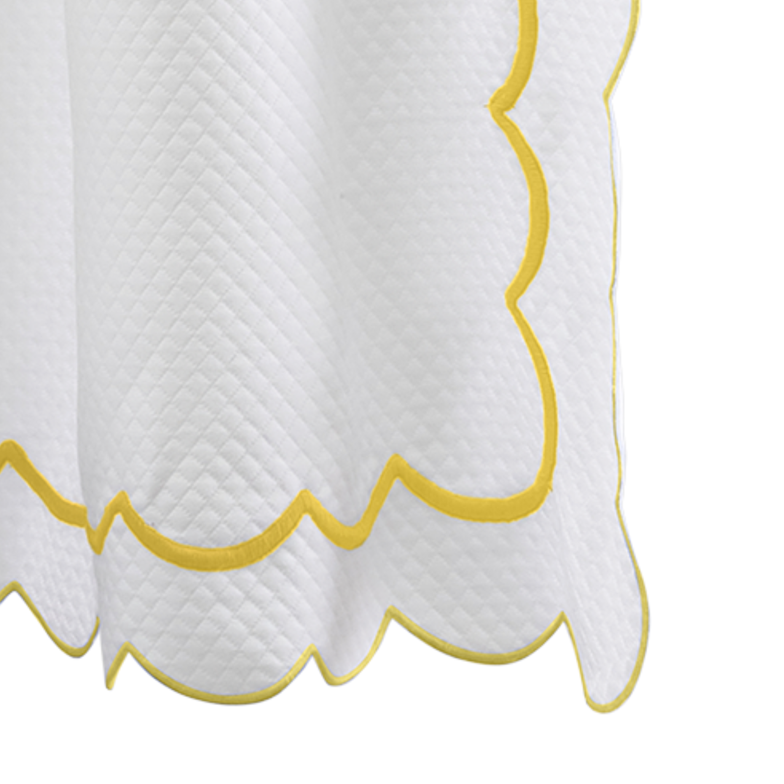 Hanging Edges of Matouk Indie Pique Shower Curtain in Lemon Color