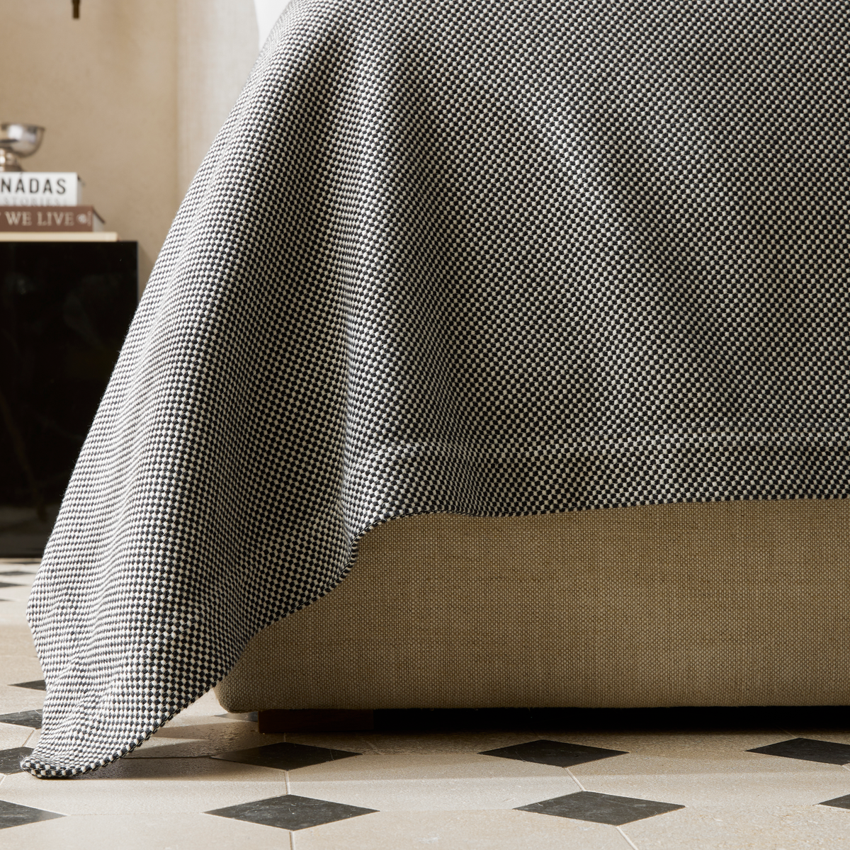 Corner Closeup View of Matouk Jackson Coverlet in Black