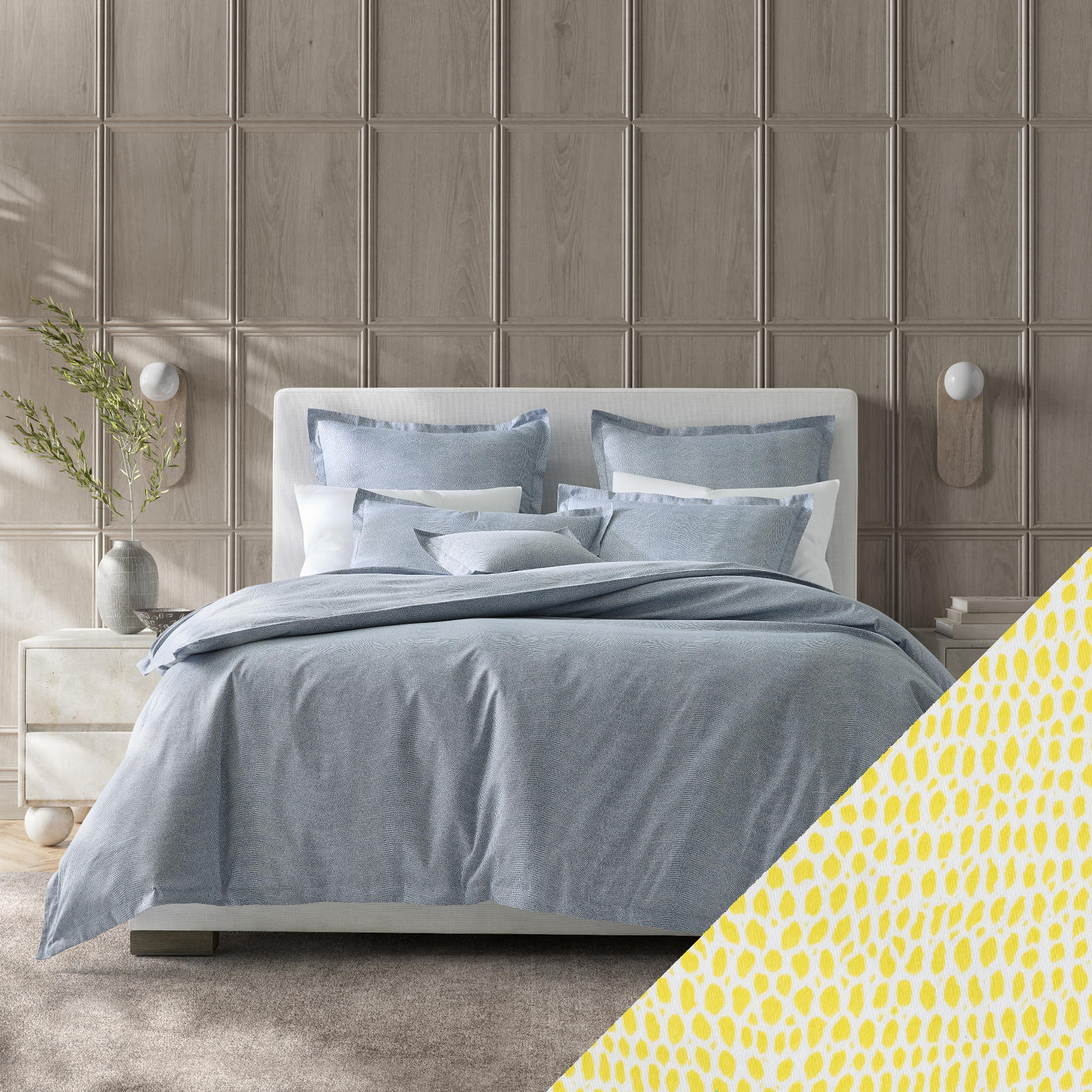 Matouk Jasper Bedding with Lemon Swatch