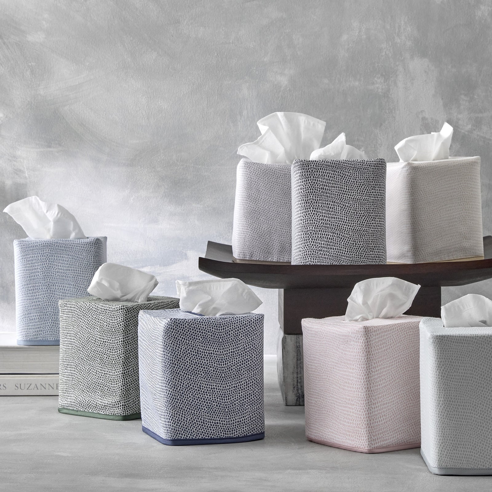 Lifestyle Shot of Matouk Jasper Tissue Box Cover 