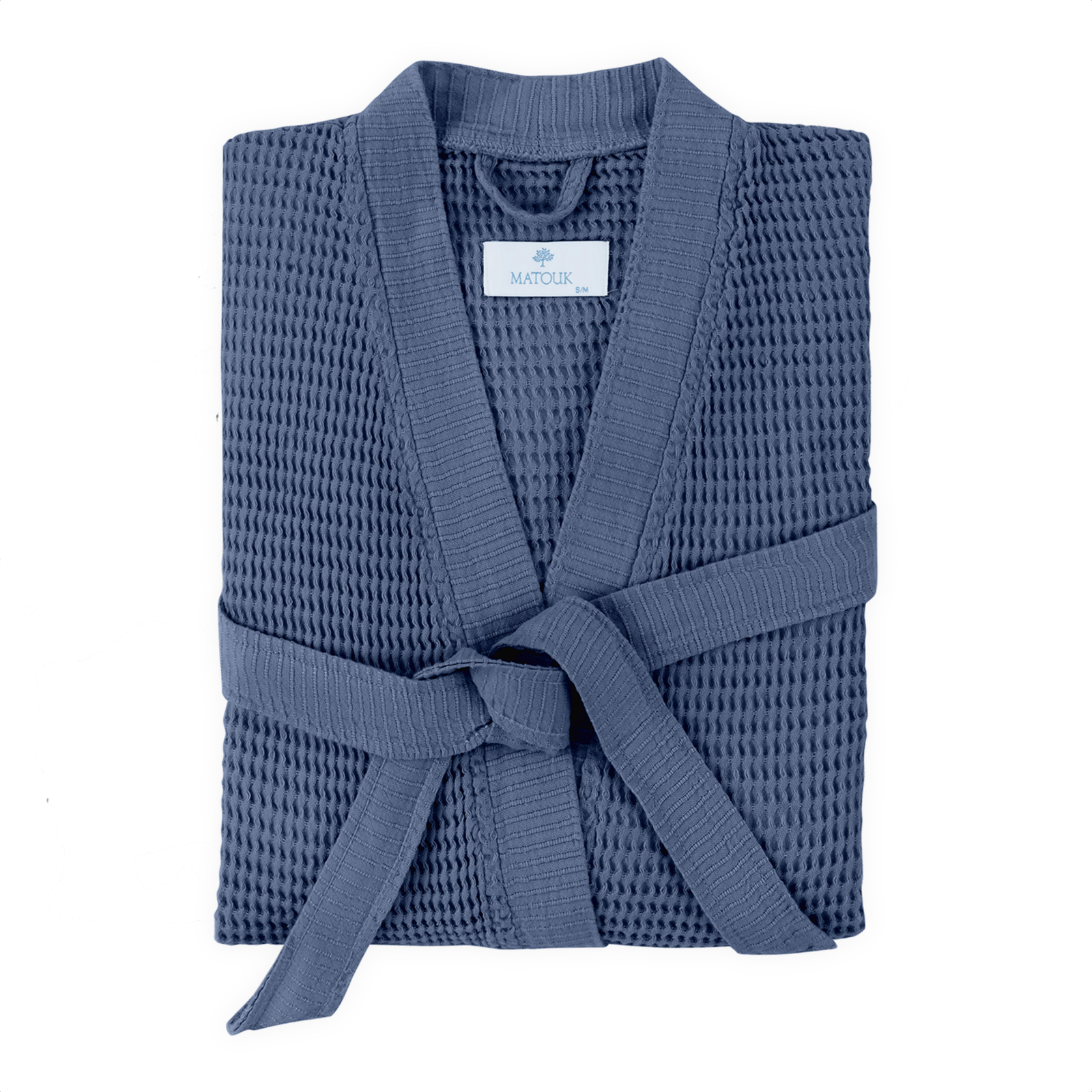 Folded Matouk Kiran Waffle Bath Robe in Sea Color