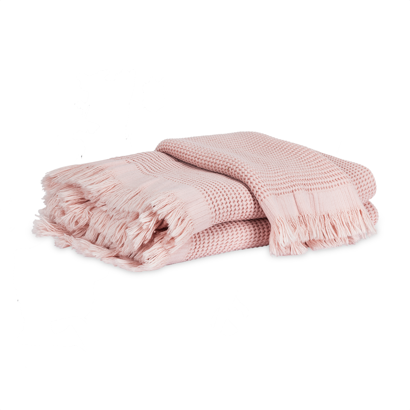 Folded Matouk Kiran Waffle Towels in Blush Color