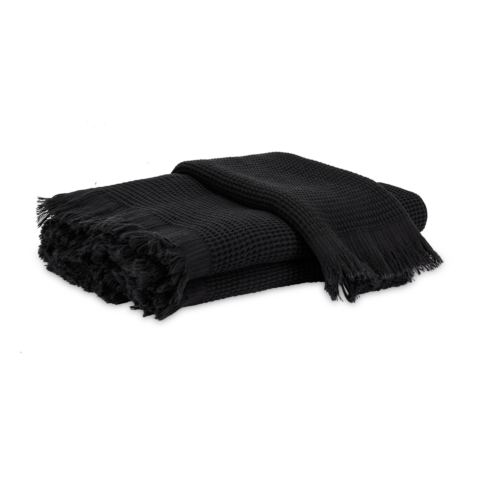 Folded Matouk Kiran Waffle Towels in Carbon Color