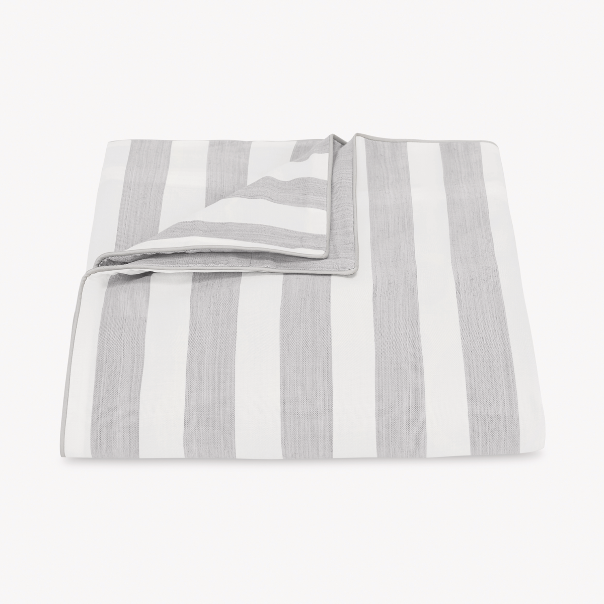 Folded Duvet Cover of Matouk Lana Bedding in Silver Stripe