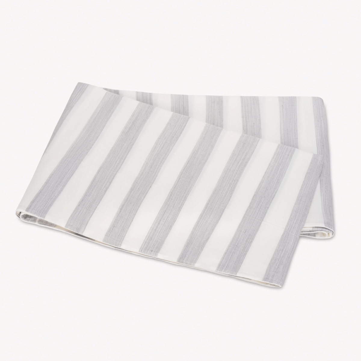 Folded Flat Sheet of Matouk Lana Bedding in Silver Stripe