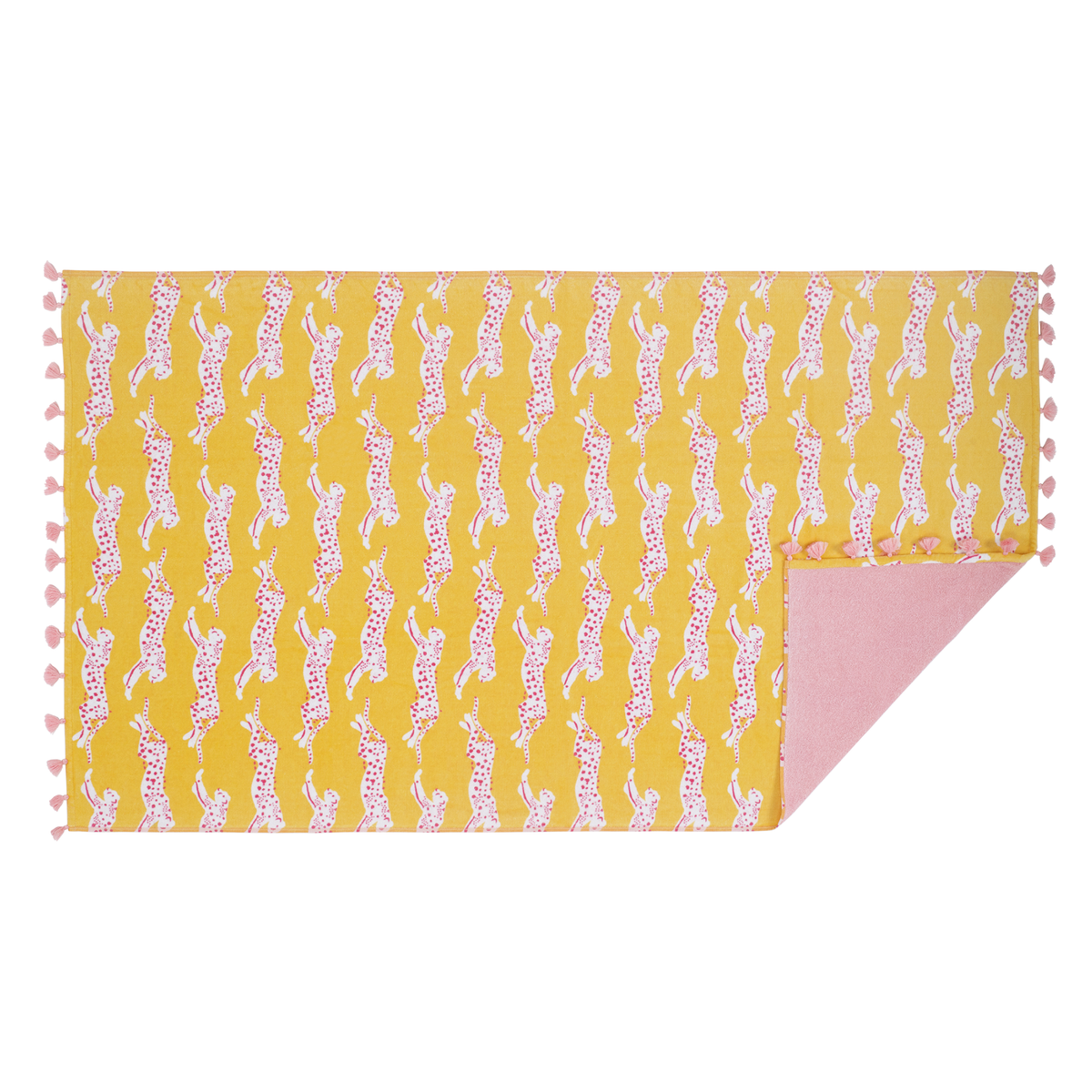 Flat Silo of Matouk Leaping Leopard Beach Towels in Color Lemonade