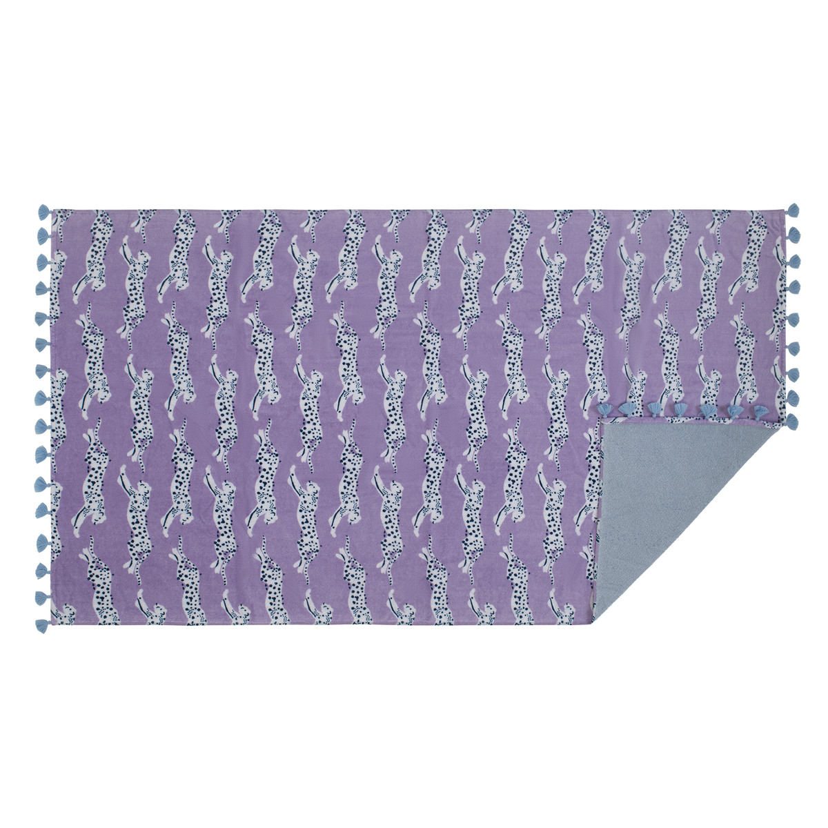 Flat Silo of Matouk Leaping Leopard Beach Towels in Color Lilac
