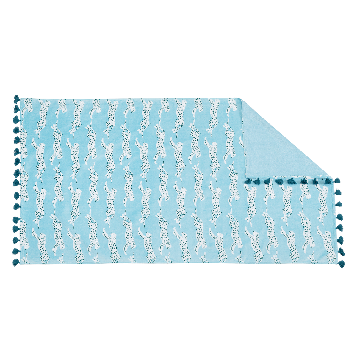 Flat Silo of Matouk Leaping Leopard Beach Towels in Color Surf