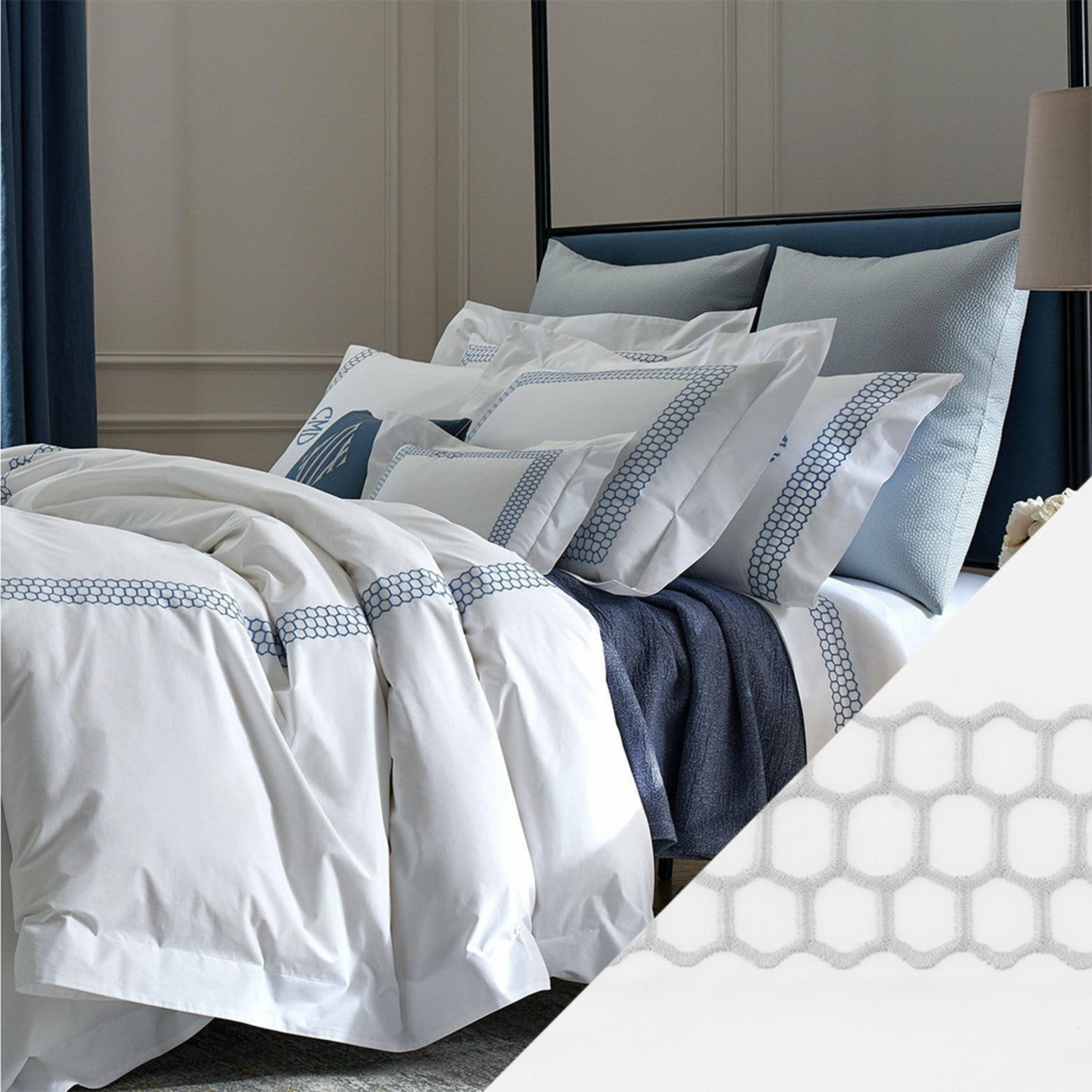 Full Image of Matouk Liana Bedding in Silver Color