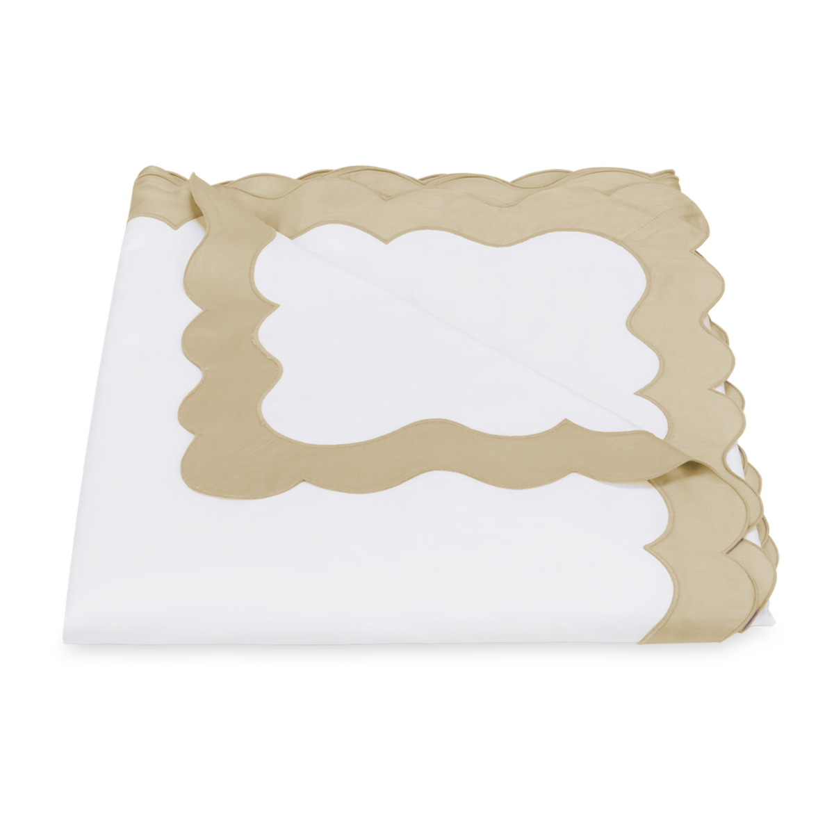 Folded Duvet Cover of Matouk Lorelei Bedding in Champagne Color