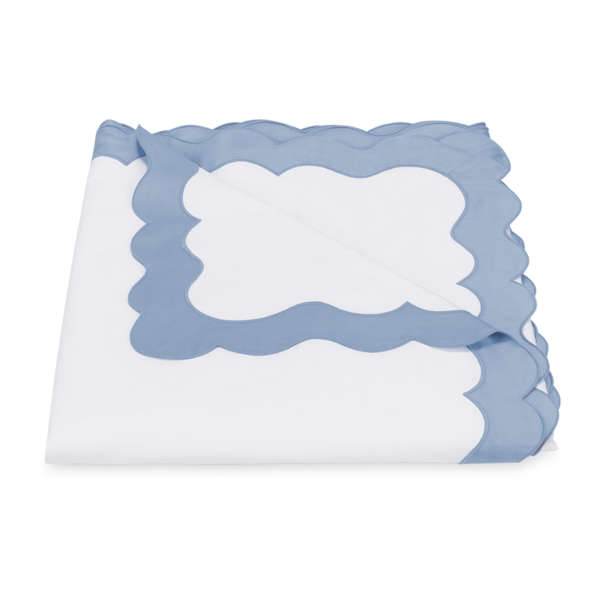 Folded Duvet Cover of Matouk Lorelei Bedding in Hazy Blue Color