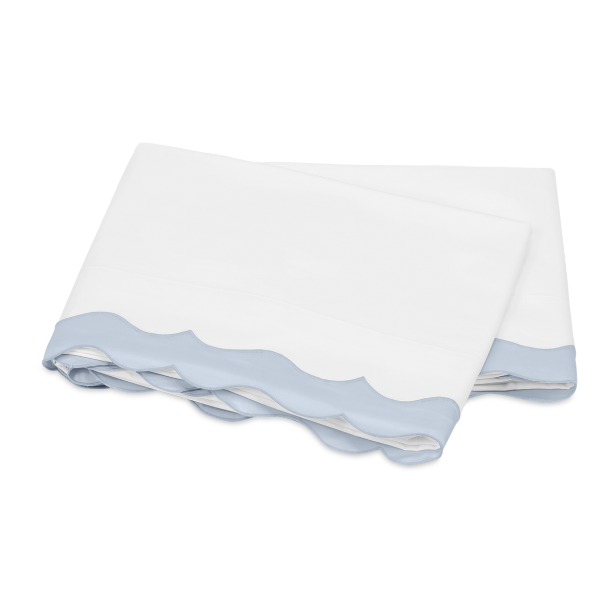 Folded Flat Sheet of Matouk Lorelei Bedding in Blue Color