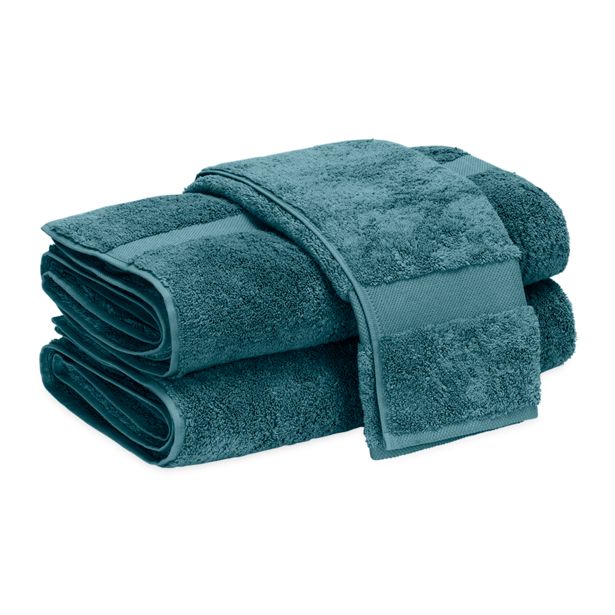 Folded Matouk Lotus Bath Towels in Aegean