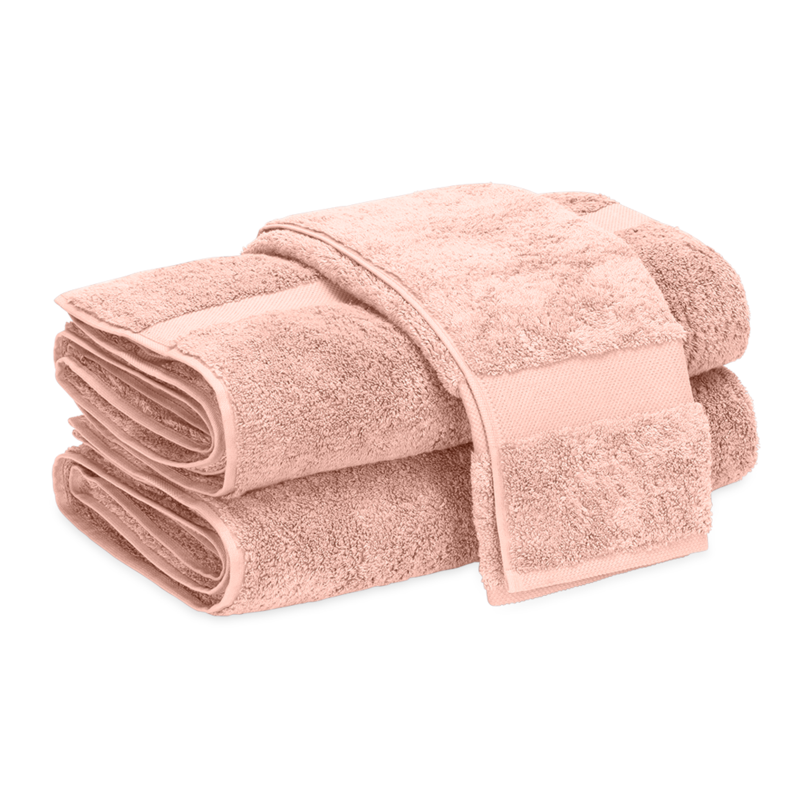 Folded Matouk Lotus Bath Towels in Blush