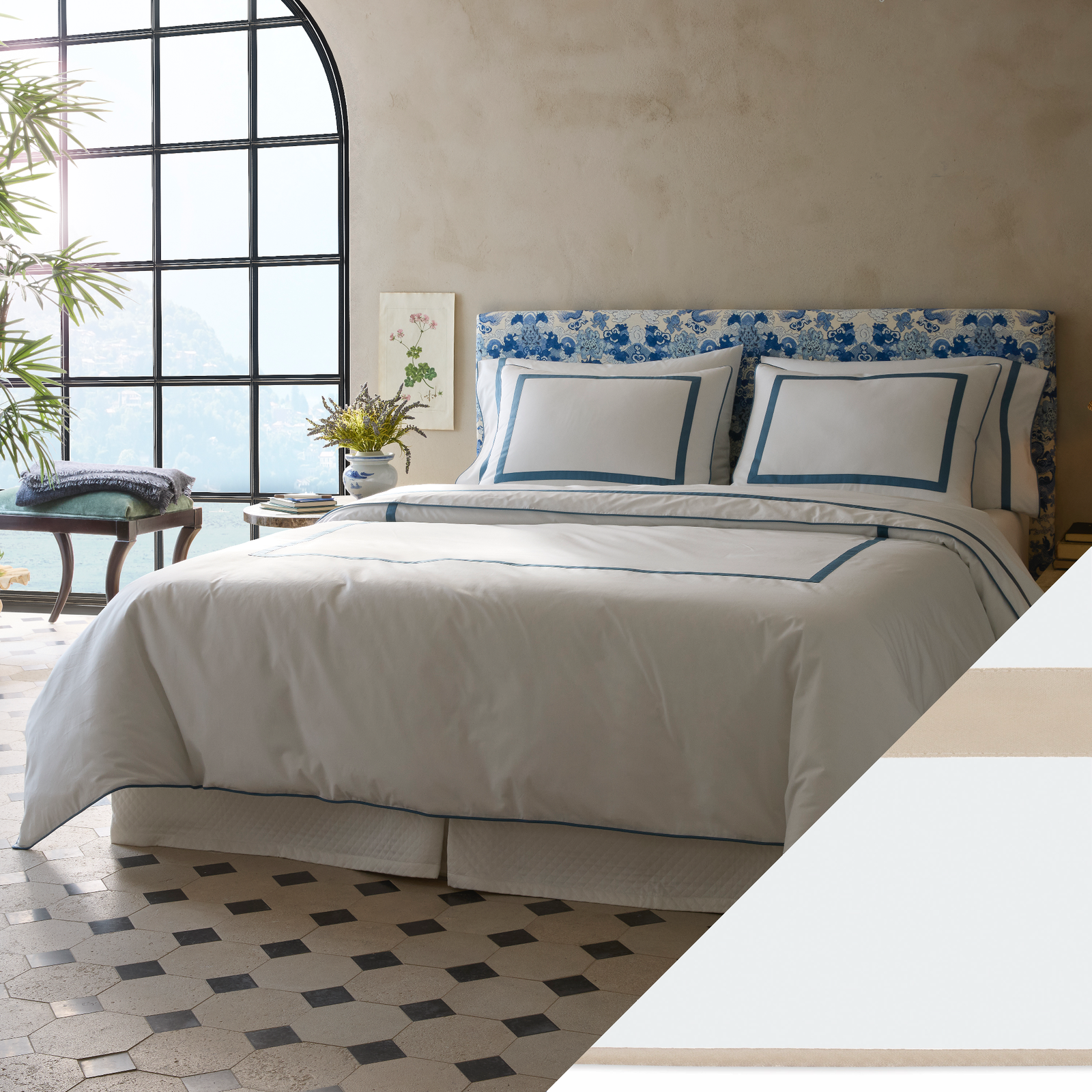 Matouk Louise Bedding with Khaki Swatch