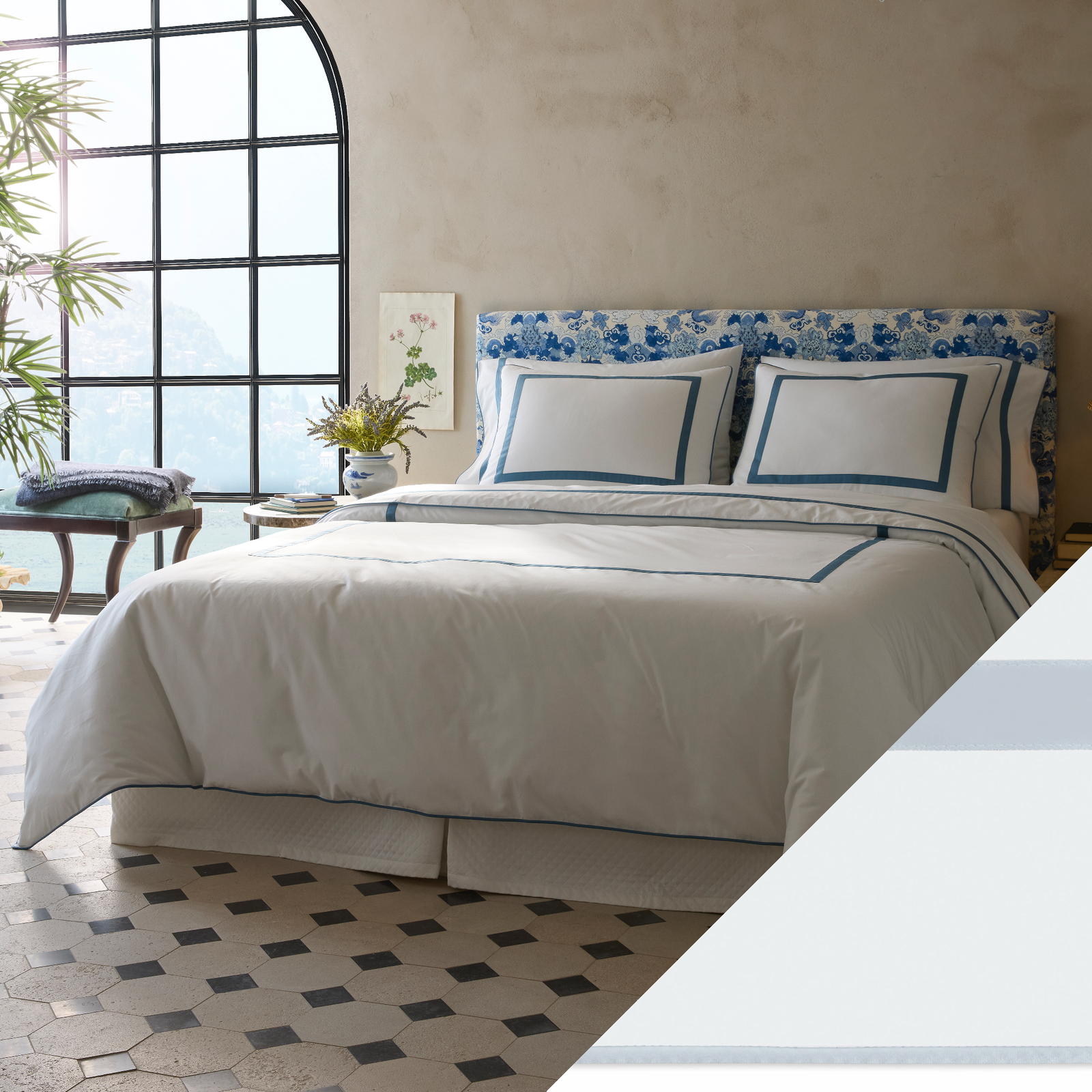 Matouk Louise Bedding with Pool Swatch