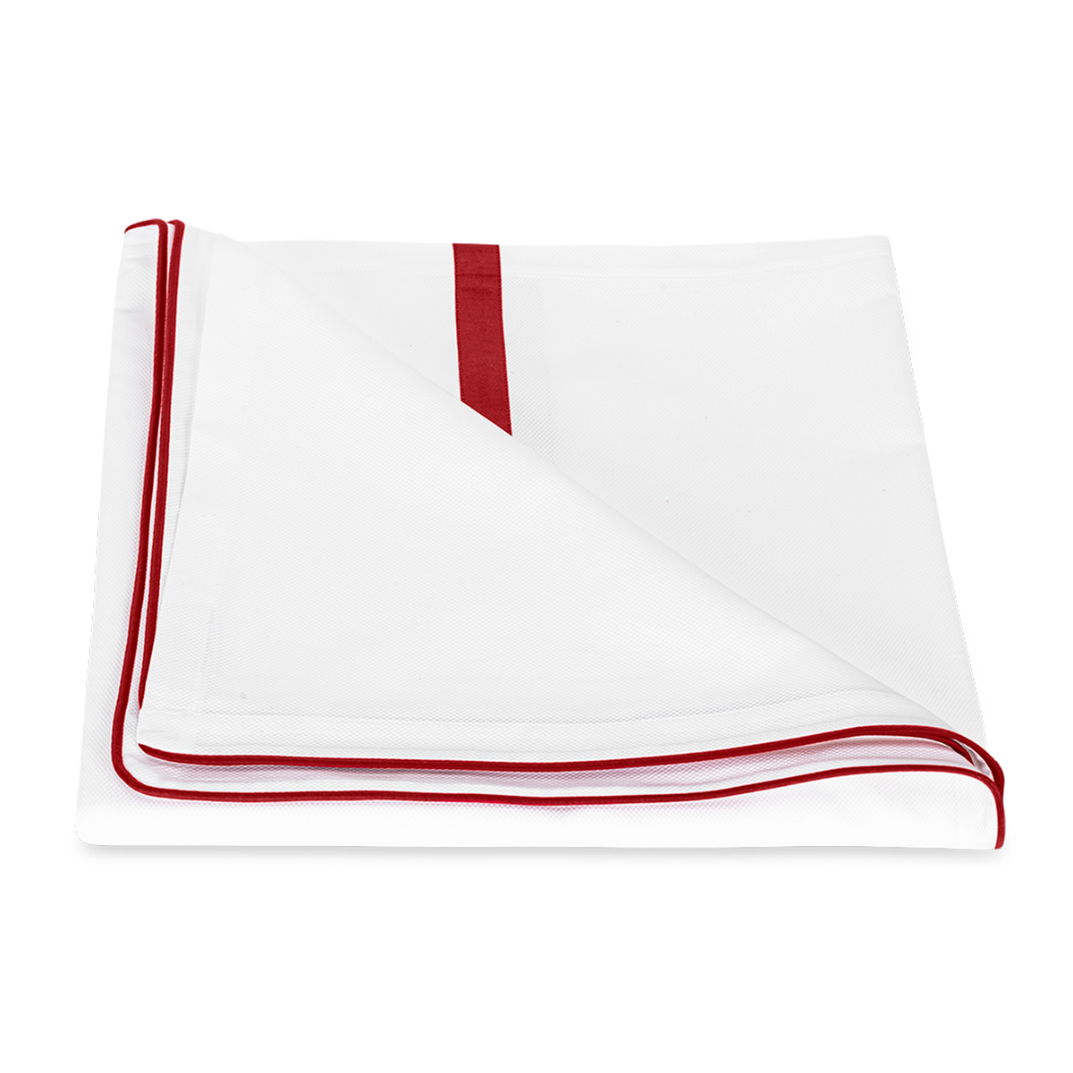 Folded Duvet Cover of Matouk Louise Pique Bedding in Color Scarlet