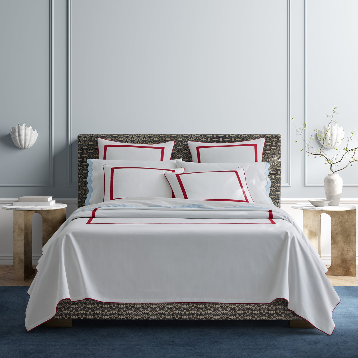 Bed Dressed in Matouk Louise Pique Bedding in Color Scarlet