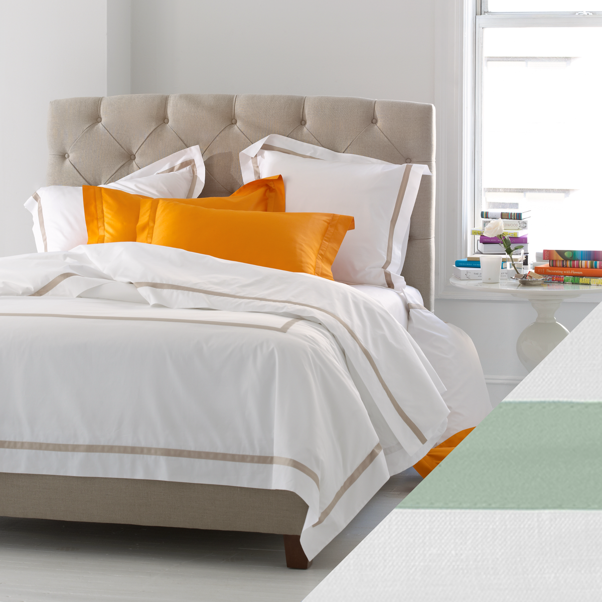 Full Bed in Lowell Bedding Collection with Celadon Swatch