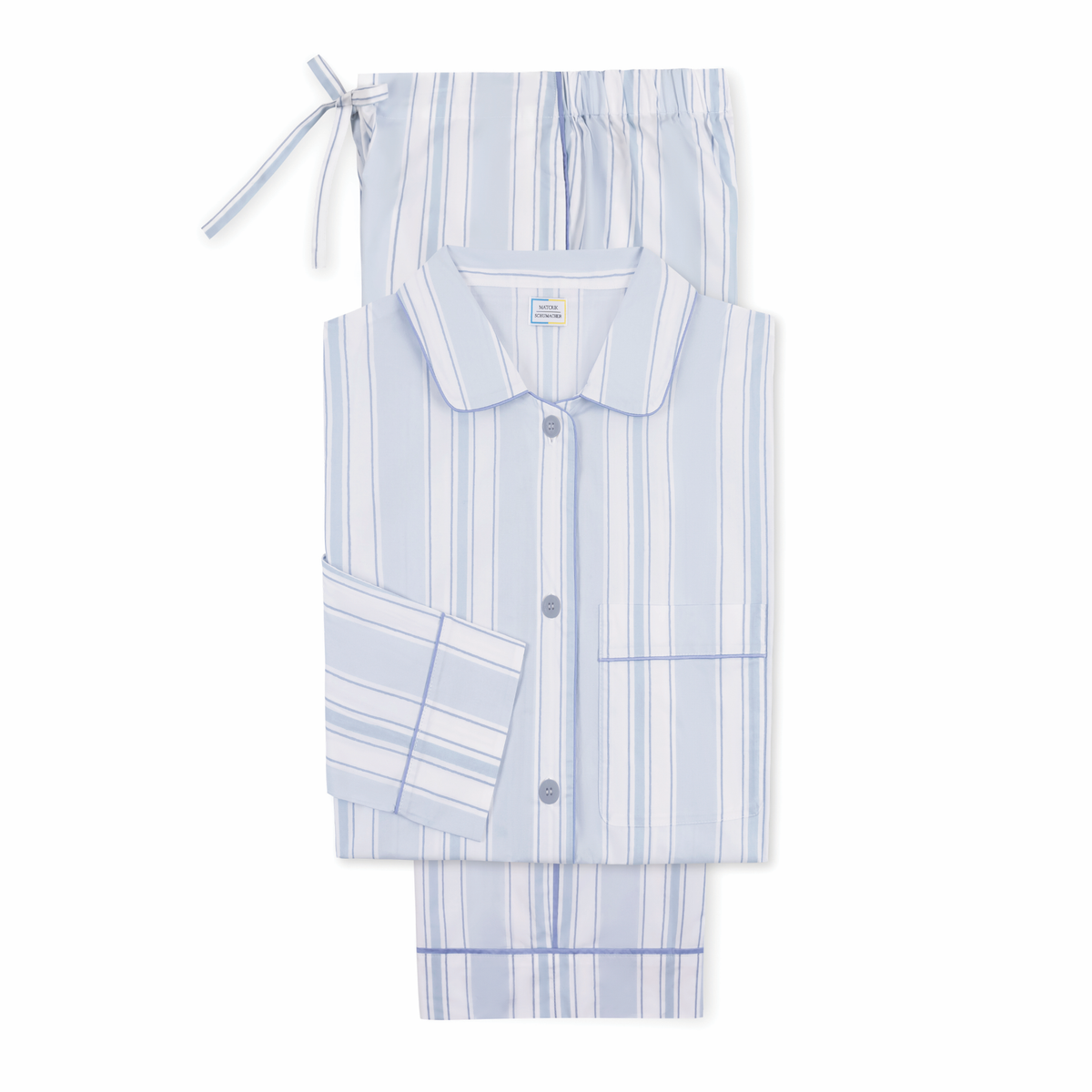Flat View of Matouk Luca Pajama Set in Elio Blue