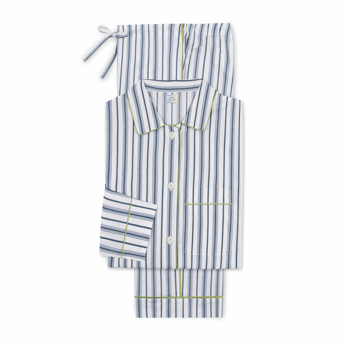 Flat View of Matouk Luca Pajama Set in Calypso Prussian Blue