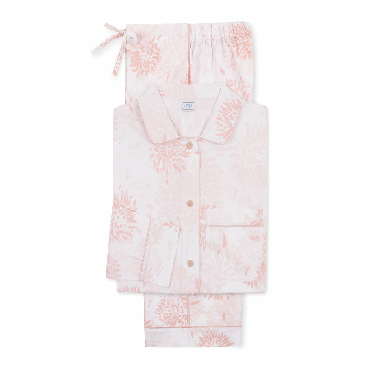 Flat View of Matouk Luca Pajama Set in Chrysanthemum Blush