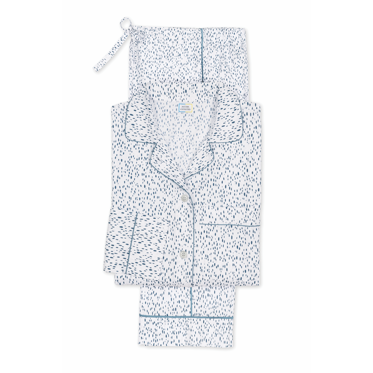 Laid Flat Matouk Luca Pajama Set in Celine Prussian Blue