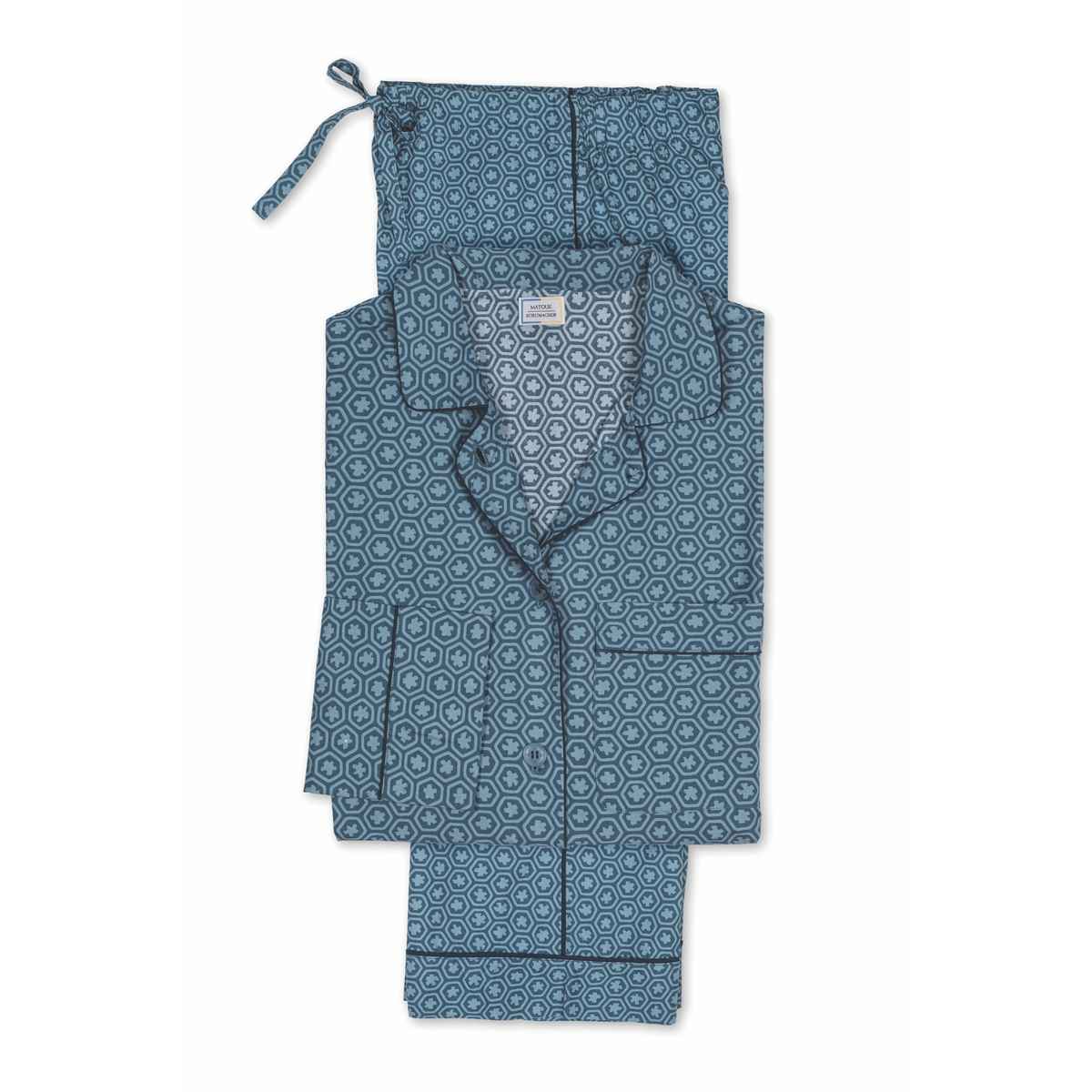 Laid Flat Matouk Luca Pajama Set in Levi Prussian Blue