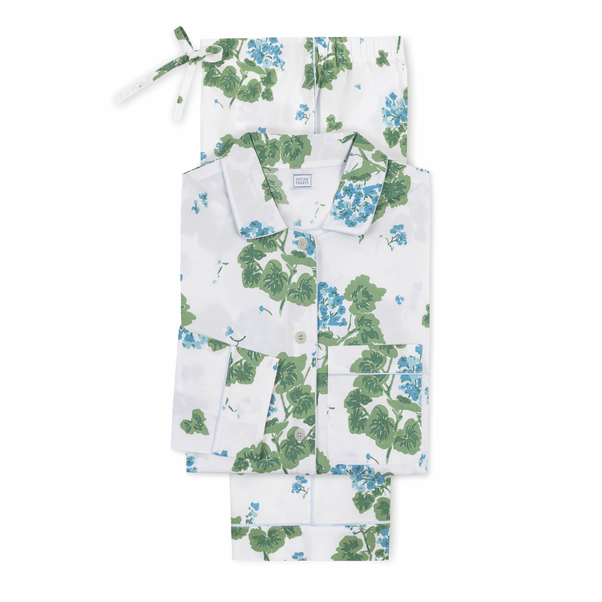 Flat View of Matouk Luca Pajama Set in Geranium Blue