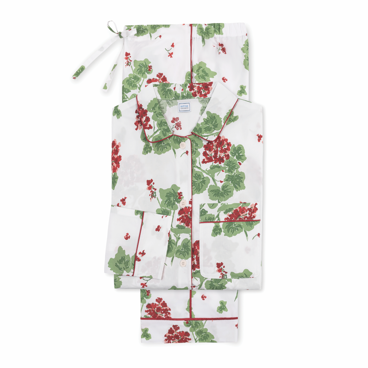 Flat View of Matouk Luca Pajama Set in Geranium Scarlet
