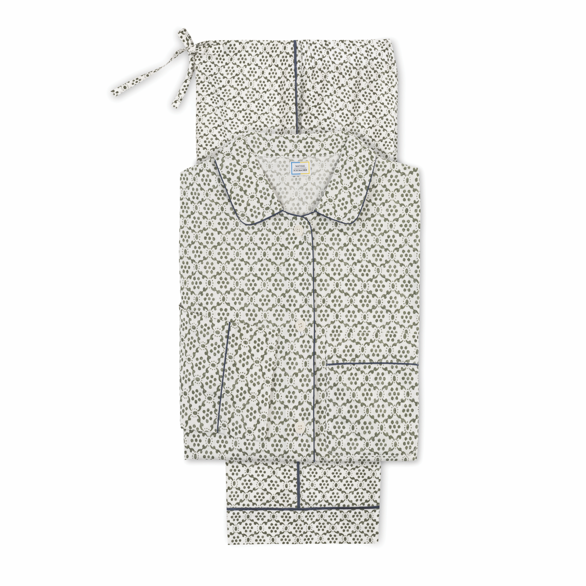 Flat View of Matouk Luca Pajama Set in Laksha Moss