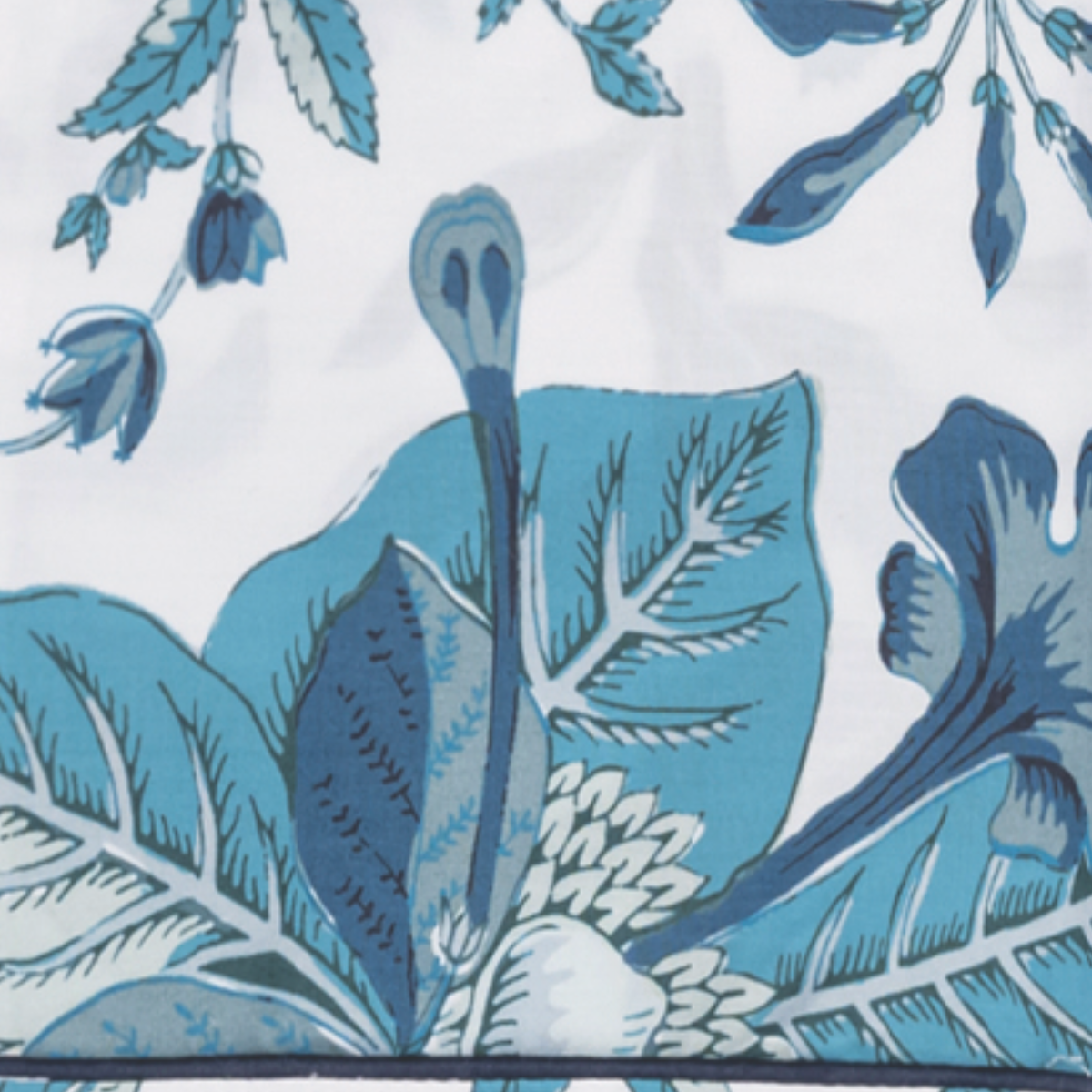 Fabric Closeup of Matouk Luca Pajama Set in Pomegranate Prussian Blue