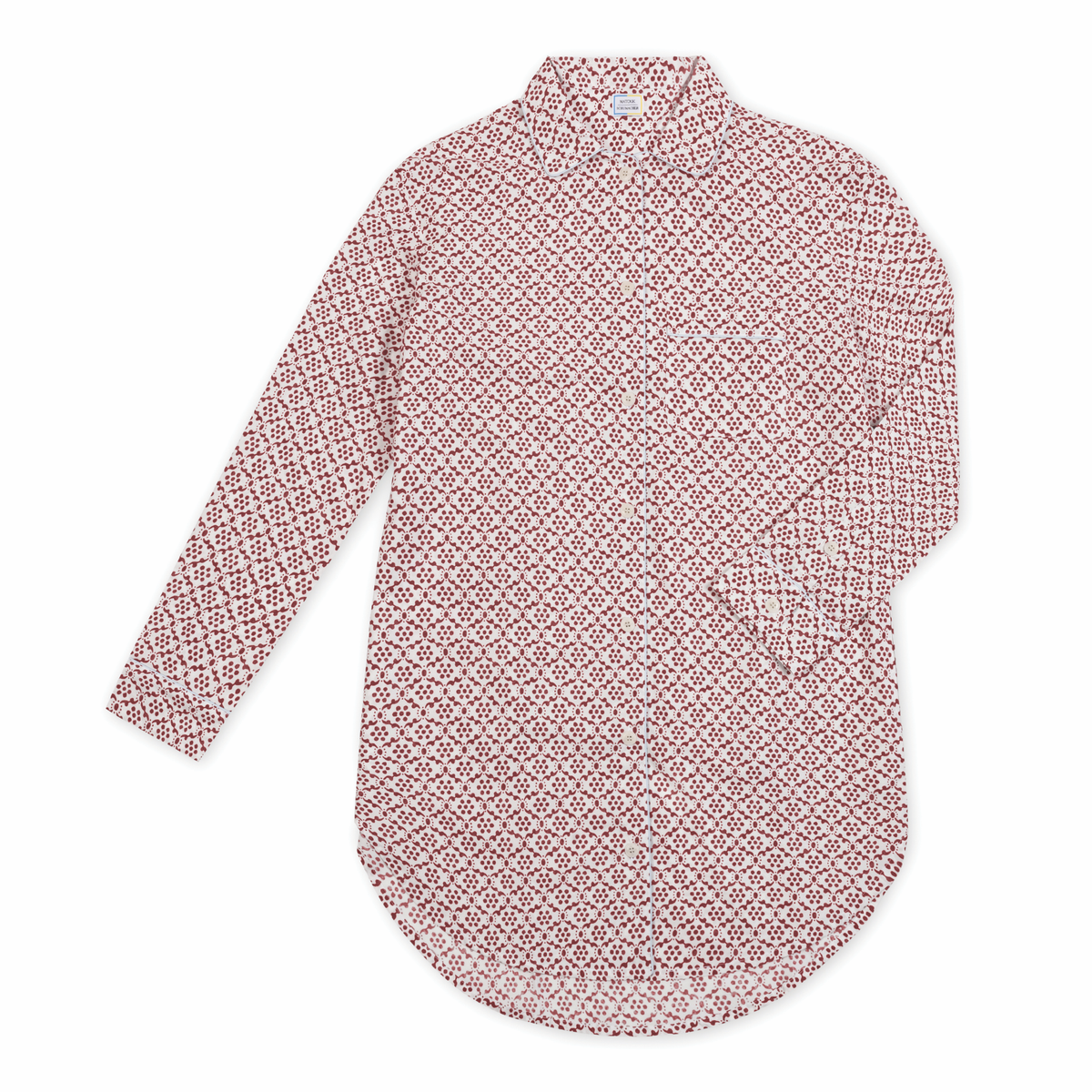 Matouk Luca Sleep Shirt in Laksha Carnelian color laid flat against white background
