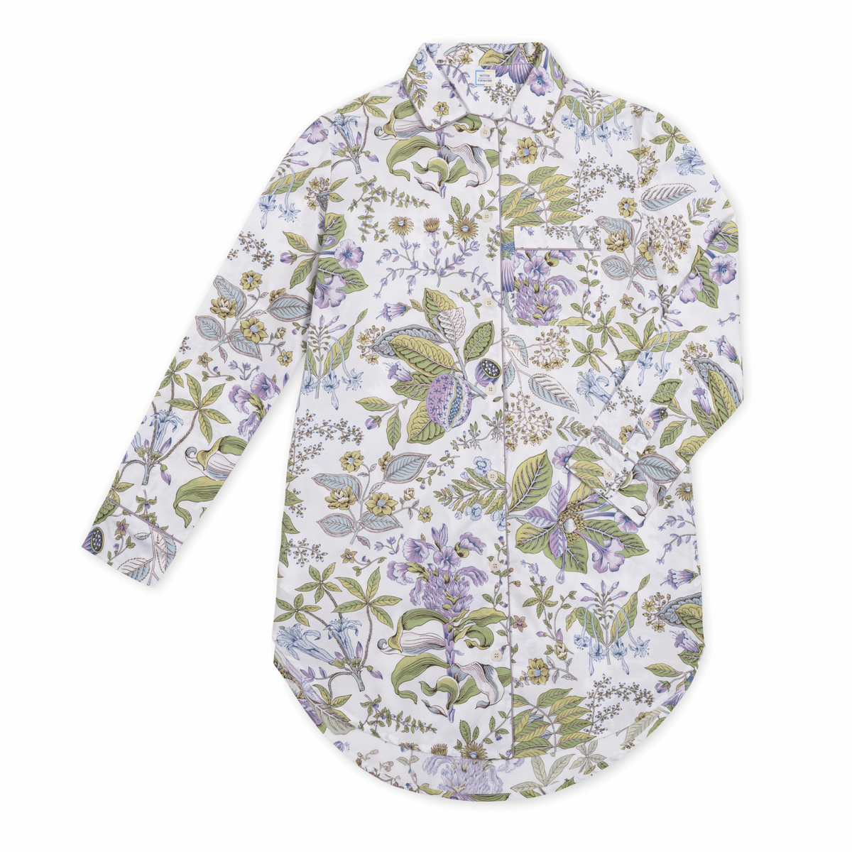 Matouk Luca Sleep Shirt in Pomegranate Lilac color laid flat against white background