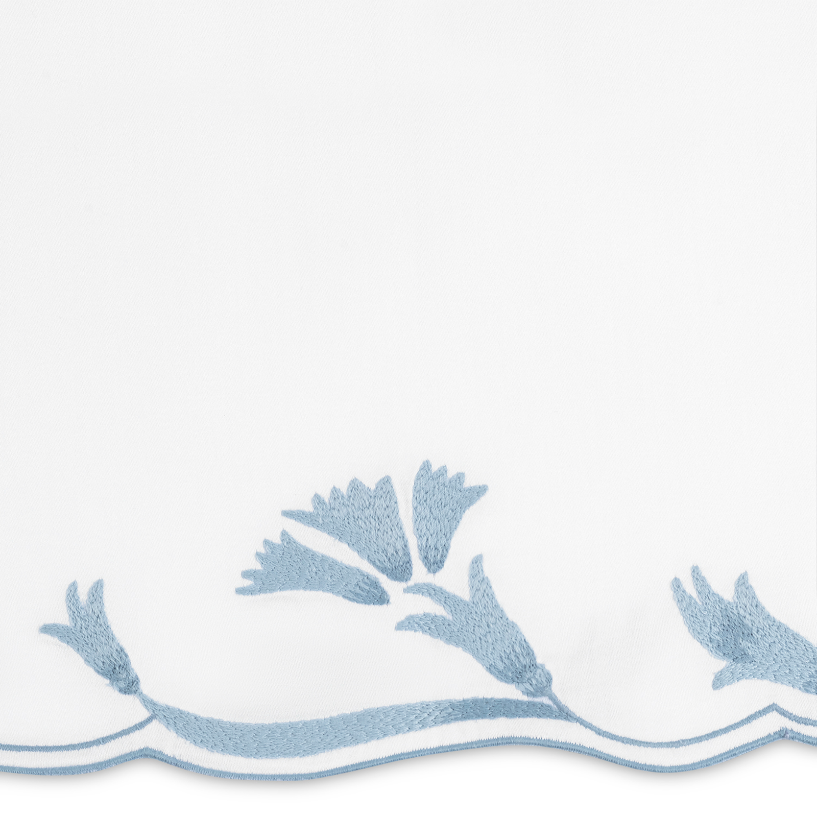 Matouk Marcella Bedding Collection with Hazy Blue swatch