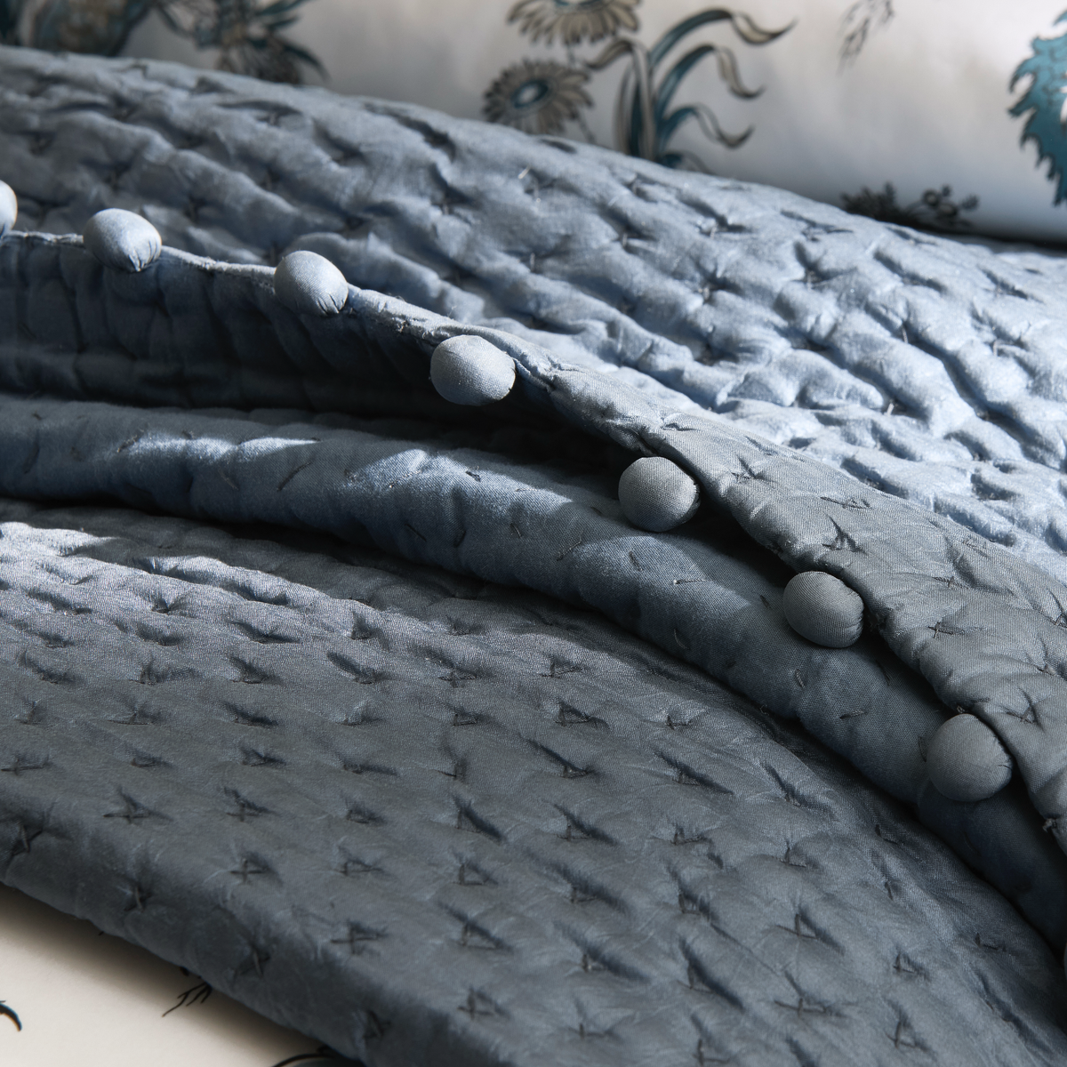 Detailed View of Matouk Margaret Coverlet in Evening