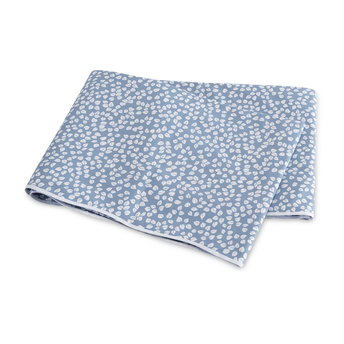 Folded Flat Sheet of Matouk Margot Bedding in Hazy Blue Reverse Color