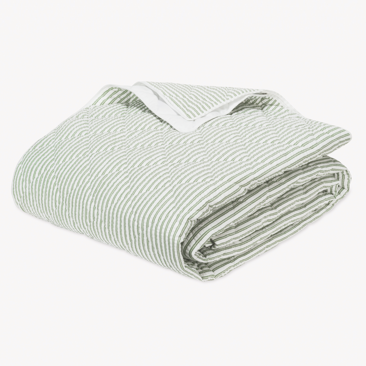 Folded Palm striped cotton blanket seersucker bedding with Diamond Quilting from the Matouk Matteo Collection