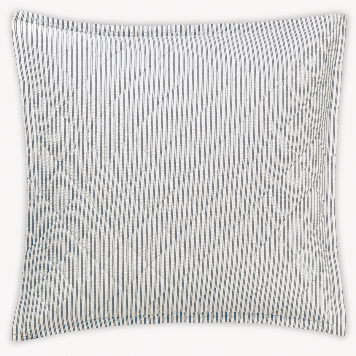 Euro Sham with Deepnavy stripes and diamond quilting, inspired by cotton seersucker Matouk Matteo bedding